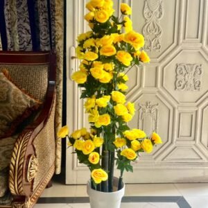 Yellow Rose Artificial Plant in White Pot