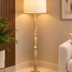 Sculpted Column Wooden Floor Lamp