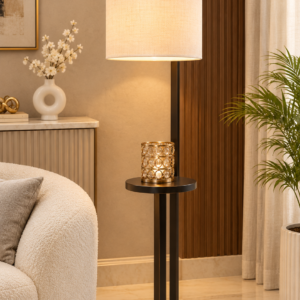 Arc Table Floor Lamp with Linen Shade
