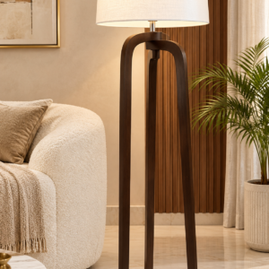 Arched Wooden Tripod Floor Lamp