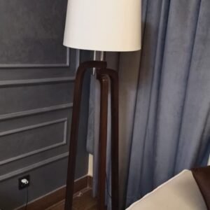 Modern Wooden Tripod Floor Lamp with White Shade