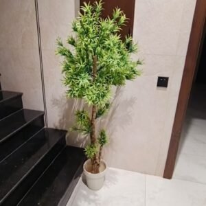 Artificial Green Topiary Plant in White Pot